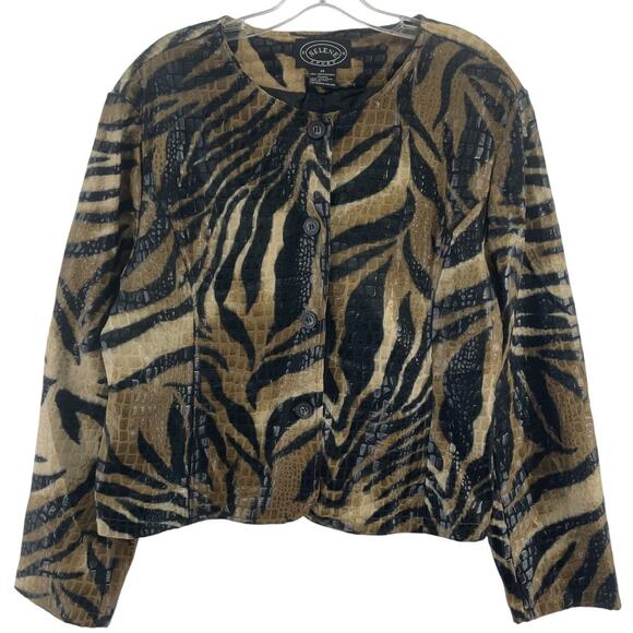Selene Black/Orange Faux-Crocodile Tiger Print PVC Jacket Women's 14 Preowned - Picture 1 of 4